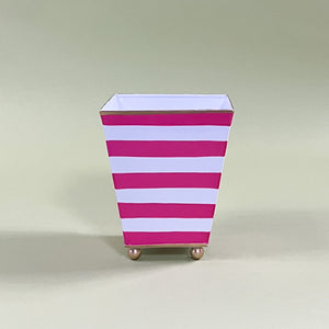 Pink/White Striped Hand-Painted Tole Cachepot