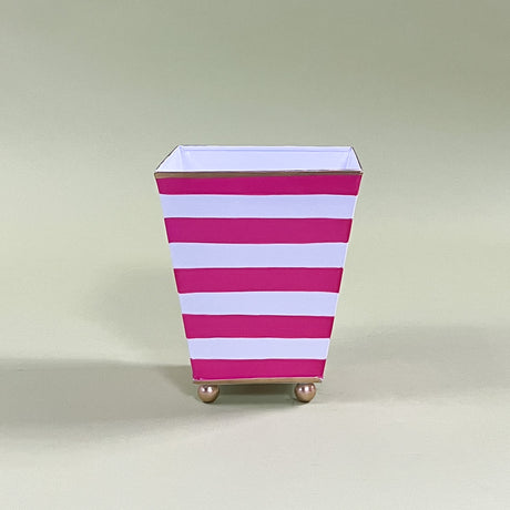 Pink/White Striped Hand-Painted Tole Cachepot