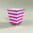 Pink/White Striped Hand-Painted Tole Cachepot side angle