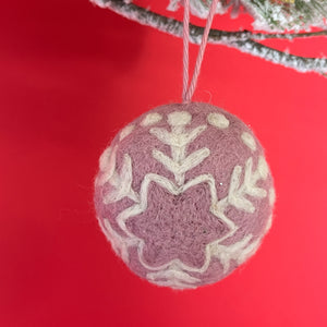 Pink and white felt christmas snowflake ornament