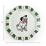 Octagonal Pug Hand-Painted Tole Metal Trinket Tray Green and Pink dimension