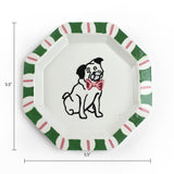 Octagonal Pug Hand-Painted Tole Metal Trinket Tray Green and Pink dimension