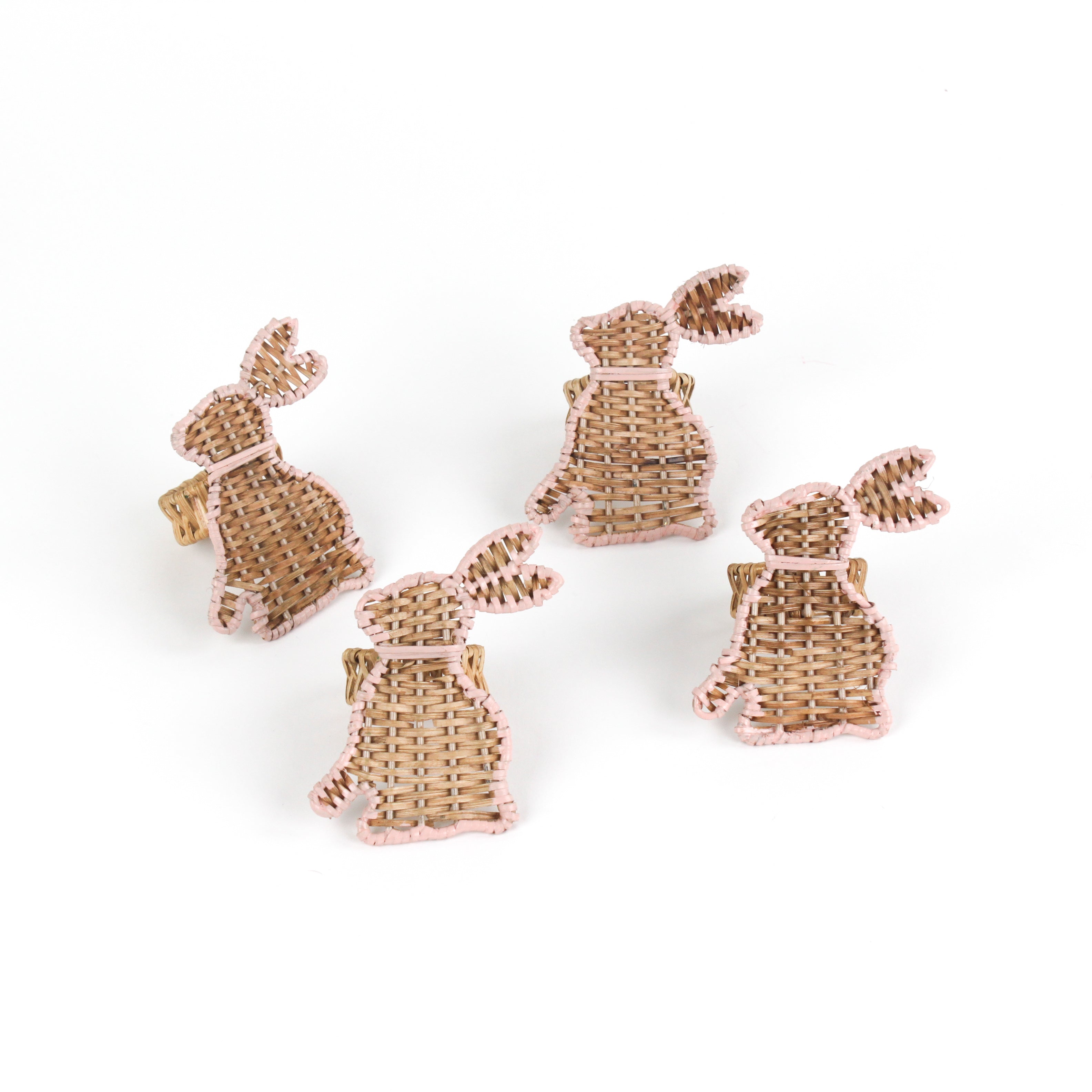set of 4 Rattan bunny napkin rings on a white background