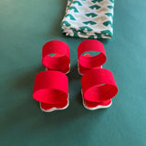 Rear view of pointed Cap Satin Santa Vintage Christmas Napkin Rings, Set of 4