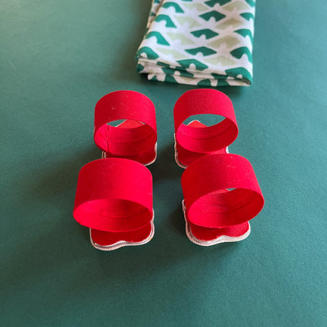 Rear view of pointed Cap Satin Santa Vintage Christmas Napkin Rings, Set of 4