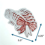 Stack of red striped bow-shaped placecards, measuring approximately 5.5 inches wide and 4.25 inches tall, displayed on a white background.