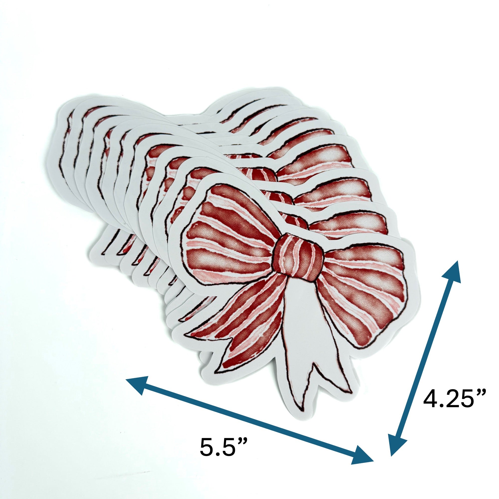Stack of red striped bow-shaped placecards, measuring approximately 5.5 inches wide and 4.25 inches tall, displayed on a white background.