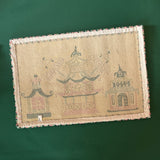 Parasols Pagoda Hooked Wool Pink and Green Rug