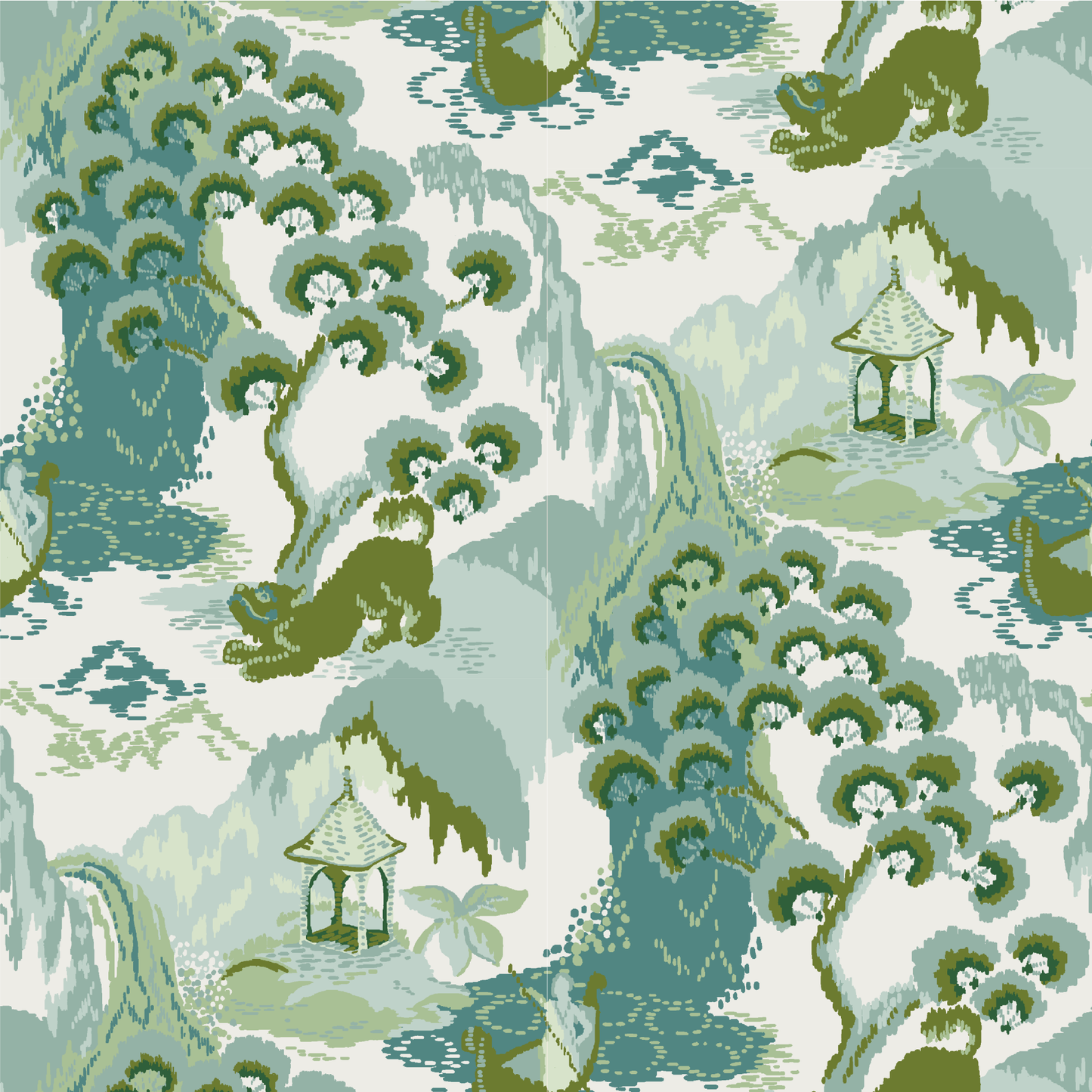 Old Peking Celadon Green Outdoor Fabric by the Yard