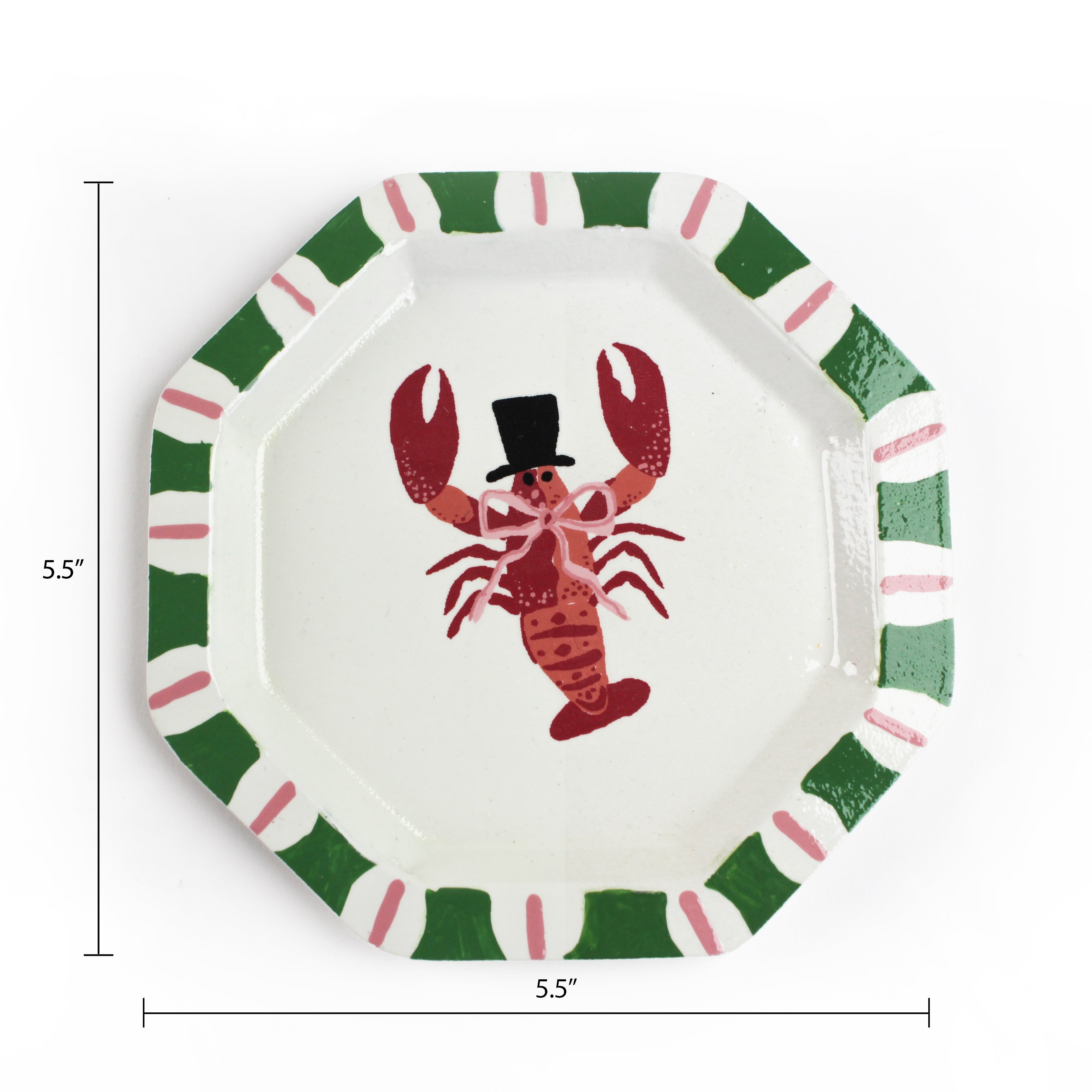 Octagonal Hand-painted Lobster Trinket Tray made of metal dimension