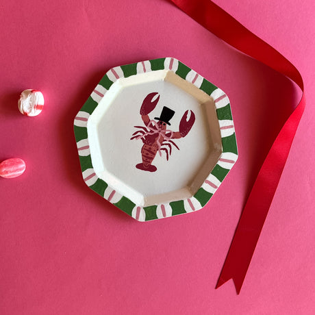Octagonal Hand-painted Lobster Trinket Tray made of metal