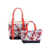 Two Rock Lobster canvas tote bags with a lobster pattern, one large and one small, against a white background.