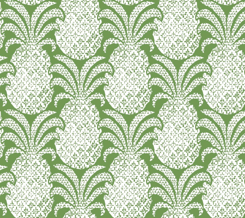 Round Hill Pineapple outdoor wallpaper featuring a green tropical pineapple pattern.