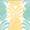 Round Hill outdoor wallpaper with yellow and blue pineapple pattern for a tropical-inspired look.