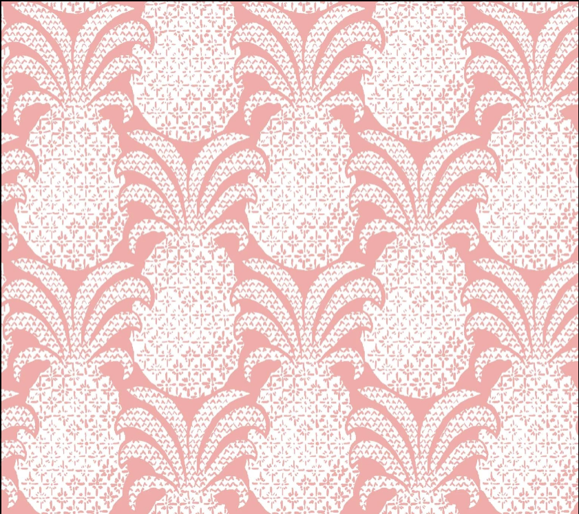 Round Hill fabric featuring a pink pineapple pattern for coastal and tropical décor.