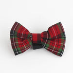 a Royal Stewart Red/Green Plaid Dog/Cat Bowties in Large placed on a white surface