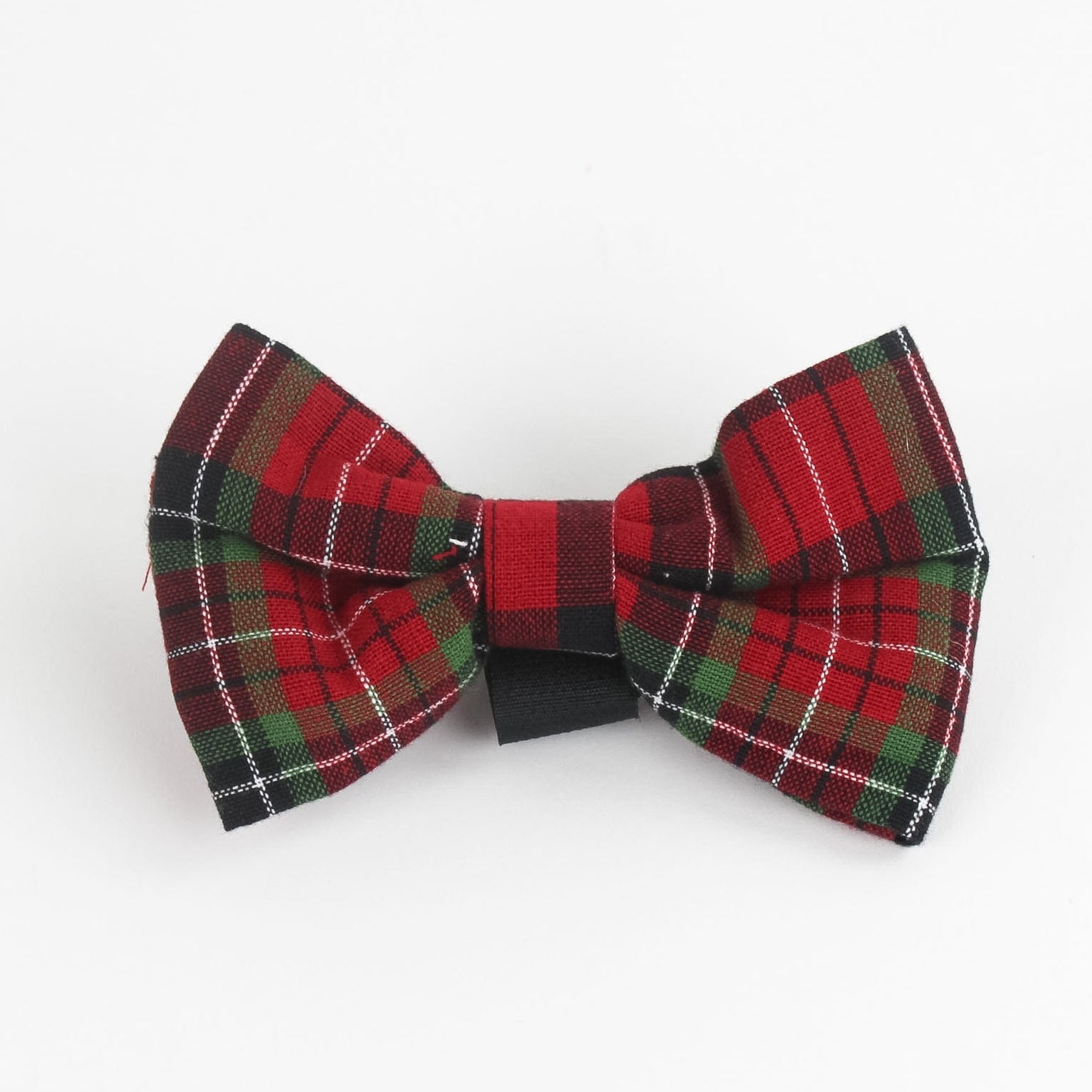a Royal Stewart Red/Green Plaid Dog/Cat Bowties in Large placed on a white surface