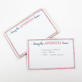 Luxe large notepad with quote ‘Bring the Adventure Home’ in blue and red typography, bordered with dotted design for chic desk stationery. placed in a white background