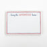 Luxe large notepad with quote ‘Bring the Adventure Home’ in blue and red typography, bordered with dotted design for chic desk stationery. placed in a white background