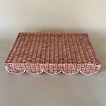 Scalloped Hand Painted Pink Rattan Tray bottom view