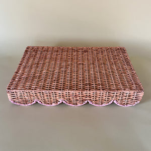 Scalloped Hand Painted Pink Rattan Tray bottom view