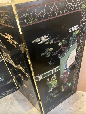 Vintage Low Four-Panel Chinoiserie Screen