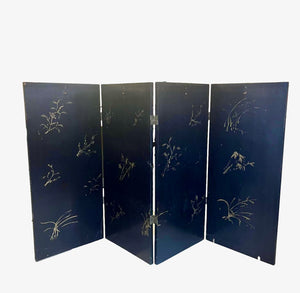 Vintage Low Four-Panel Chinoiserie Screen