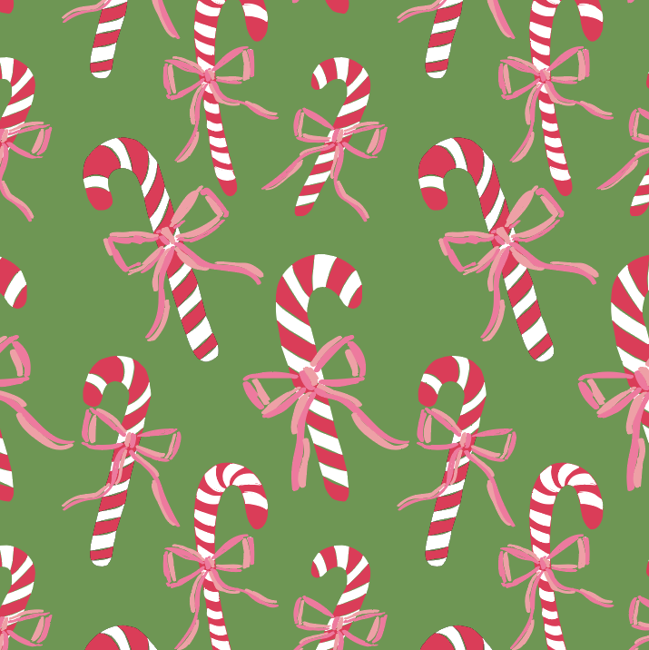 Ribbon Candy Canes Green No-Iron Christmas Dinner Napkins, Set of 2