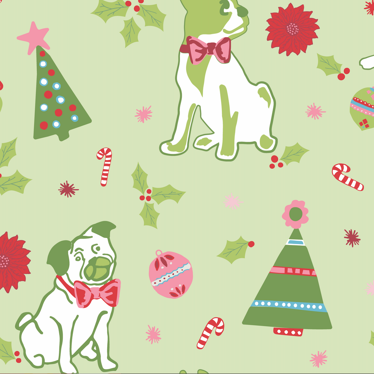 Pug Perfection Meadow Green No-Iron Christmas Table Runner