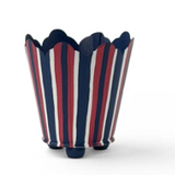 Hand-Painted Striped Scalloped Tole Cachepots - Red, White and Blue