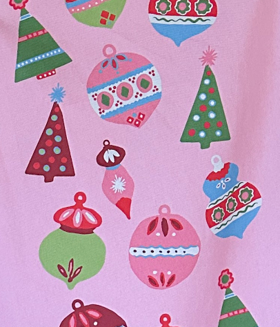 Candy Stripe and Darling Ornaments Christmas Tea Towel/Dish Towel/Guest Towel