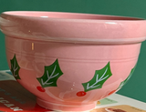 Small Ceramic Bowls w/Classic Christmas Motifs Light Green, Light Pink, Dark Pink, Green