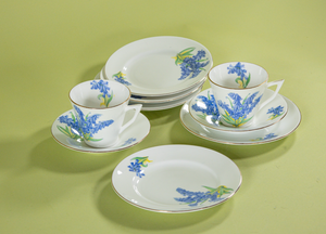 Vintage Bluebell English Bone China Dessert Set, Set of 18