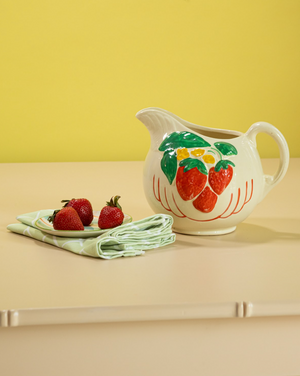Vintage Red/Green/Yellow Ceramic Strawberry Pitcher