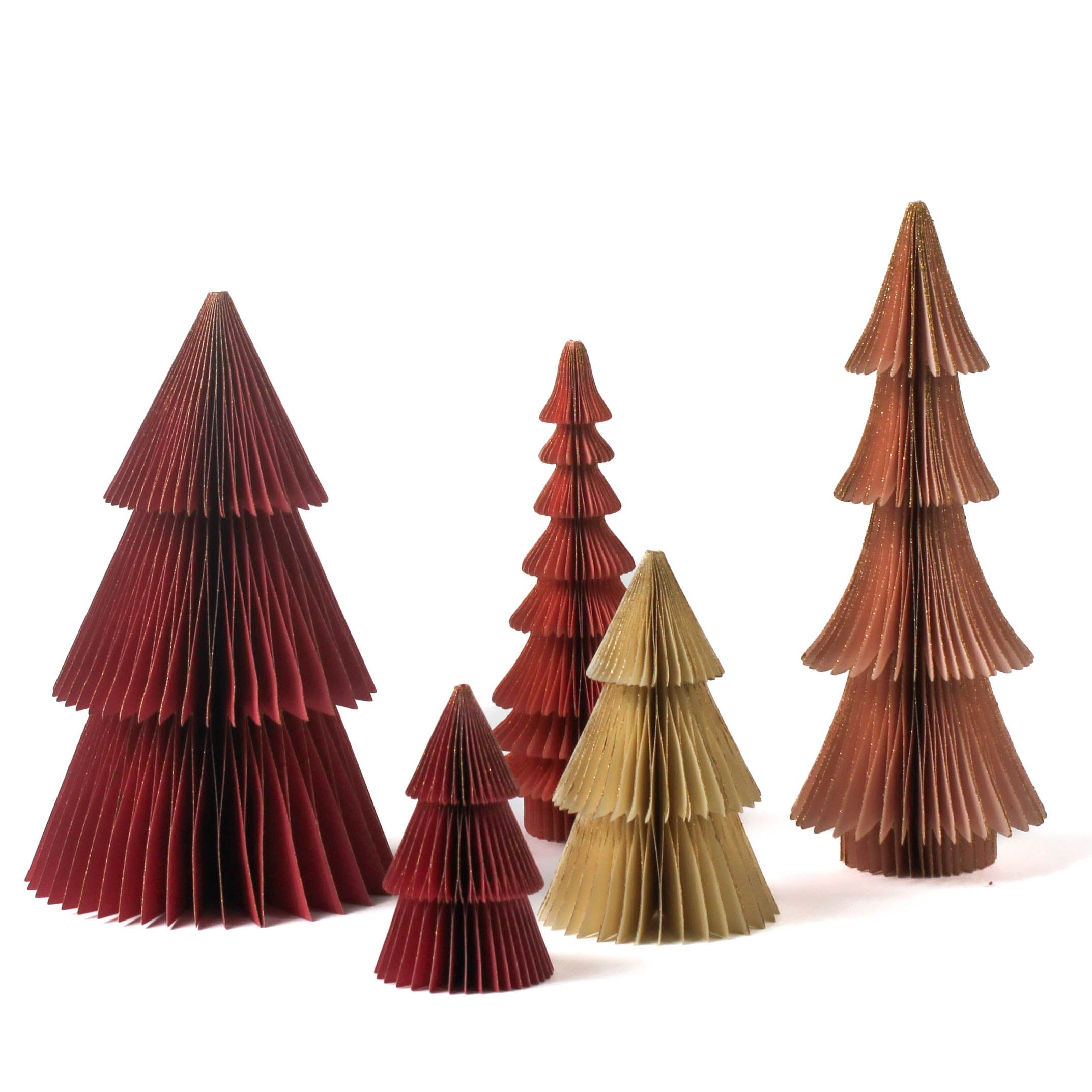 Folding Paper Red and pink Christmas Tree Decorations, Set of 5