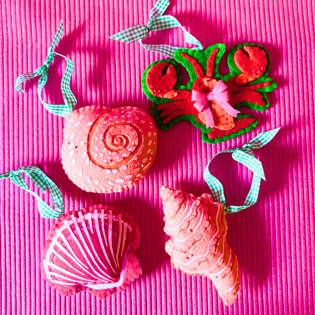 Handmade Shells and Lobster Felt Christmas Ornaments