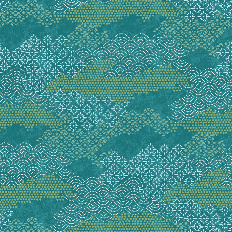 Shoal Bay wallpaper featuring a jungle green geometric pattern with textured details.