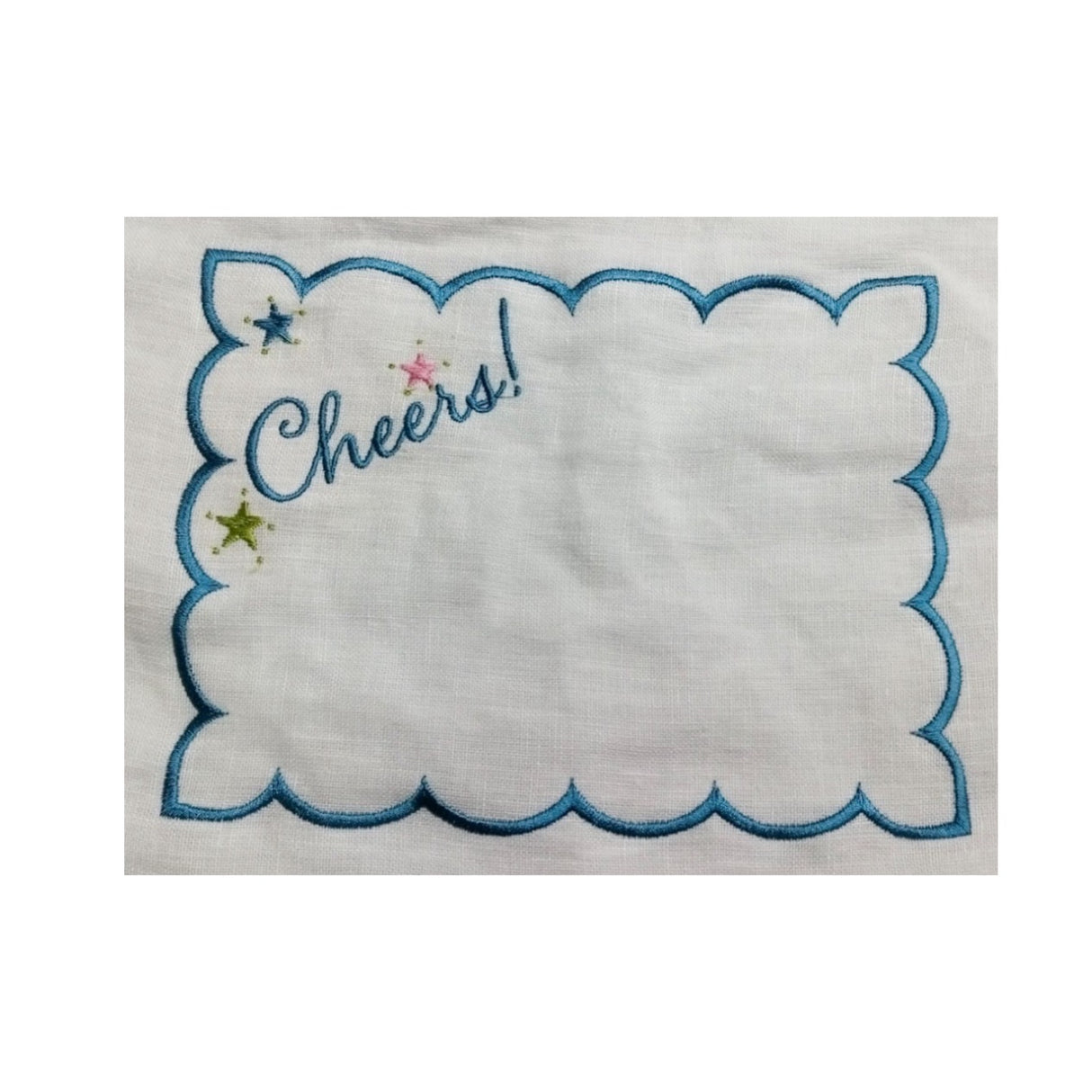 Embroidered Cheers! Linen Cocktail Napkins/Coasters, Set of 4