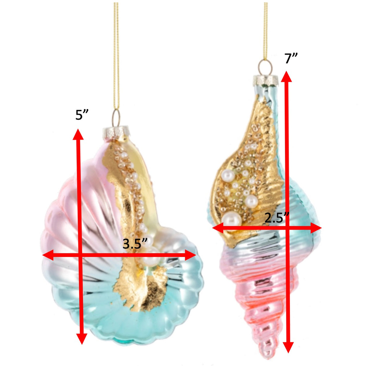 Colorful Seashell Glass Christmas Ornaments, Set of 2