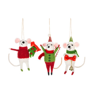 Red-and-Green Mice Christmas Ornaments, Set of 3