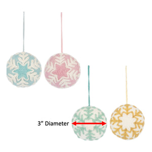 Stitched Pastel Snowflake Ball Christmas Ornaments, Set of 4