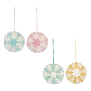 Stitched Pastel Snowflake Ball Christmas Ornaments, Set of 4