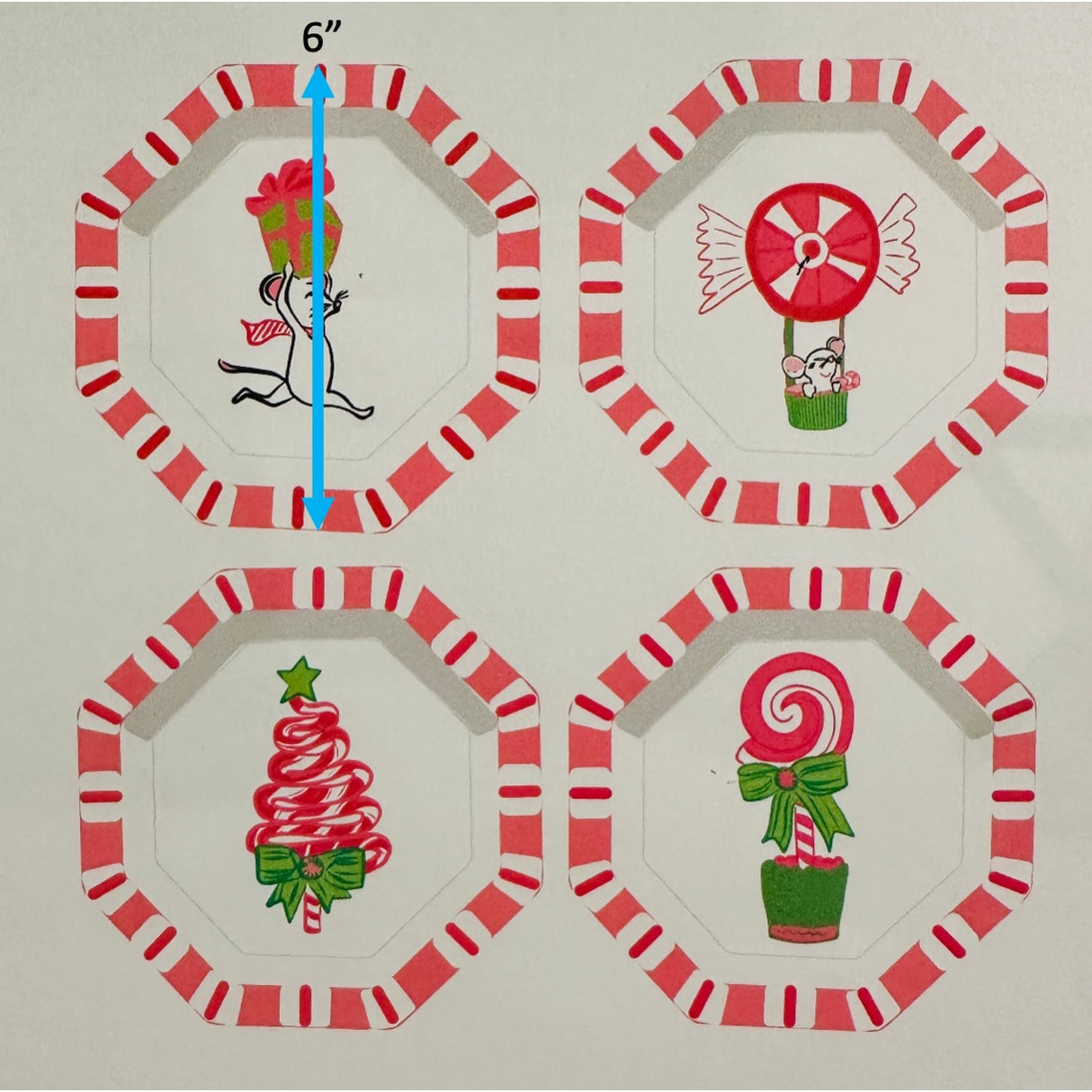 Hand-Painted Christmas Tole Candy Accent Plates, Individual/Set of 4