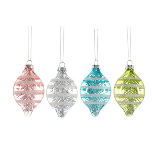 Vintage Style Pastel Glass-Drop Glitter Christmas Ornaments, Set of 4