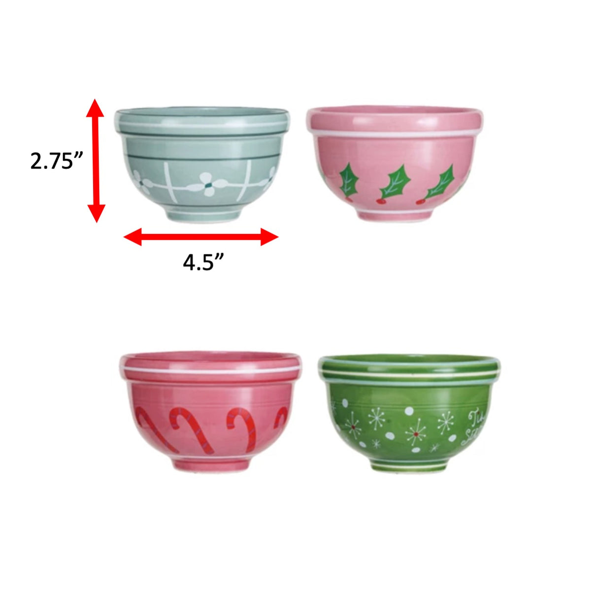 Ceramic Bowls w/Classic Christmas Motifs, Individual/Set of 4