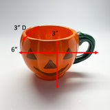 Orange-and-Green Ceramic Halloween Jack O'Lantern Mugs, Set of 6