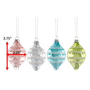 Vintage Style Pastel Glass-Drop Glitter Christmas Ornaments, Set of 4