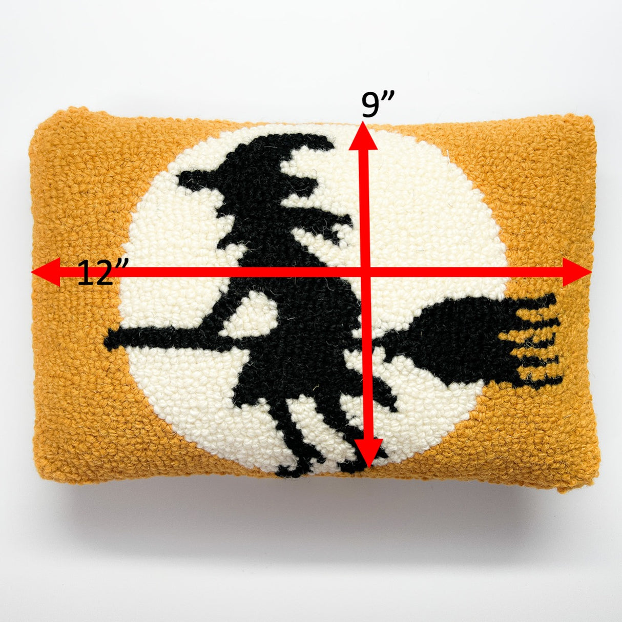 Halloween Witch on Broom Hooked-Wool Accent Pillow