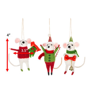 Red-and-Green Mice Christmas Ornaments, Set of 3