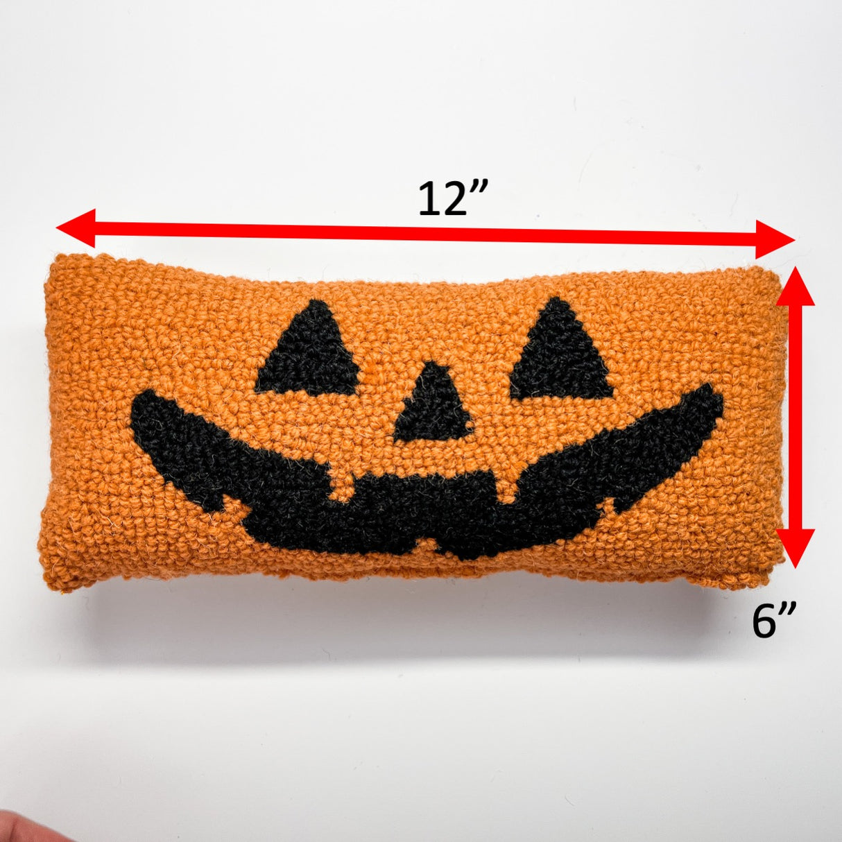 Jack O'Lantern Halloween Hooked-Wool Lumbar Accent Pillow